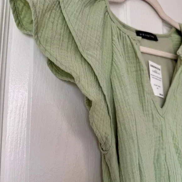 Gibsonlook Sage Green Flutter Sleeve Tiered Dress NWT - Picture 4 of 7